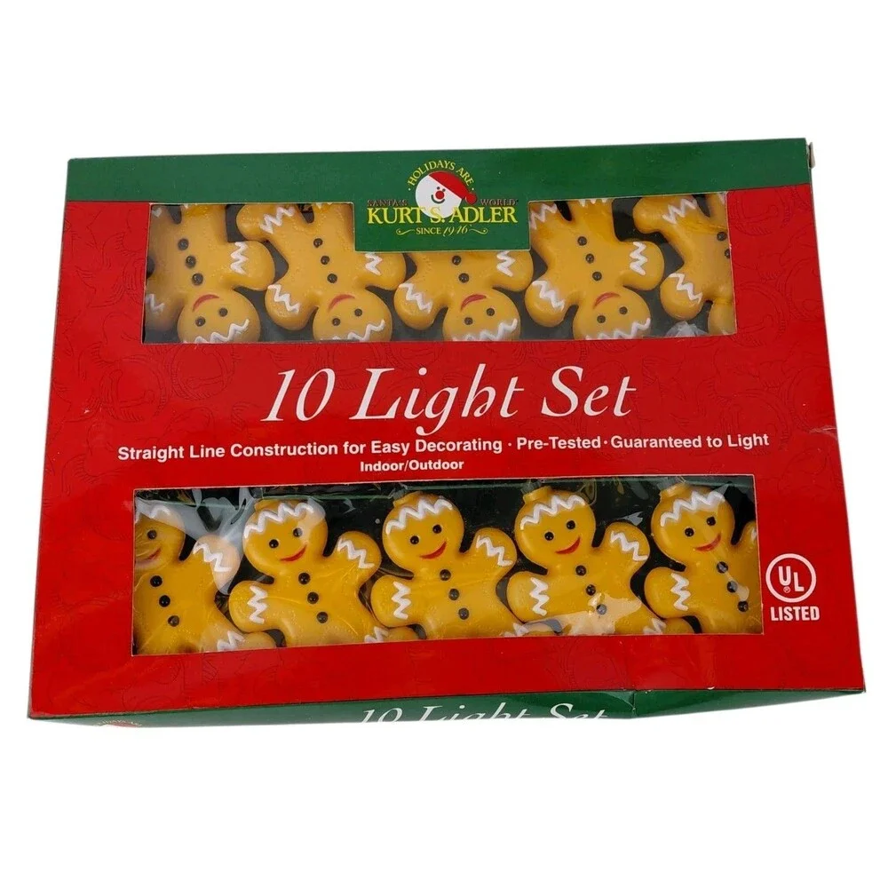 Kurt Adler GINGERBREAD MEN Christmas 10 Light Novelty Set NOS